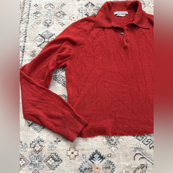 Geoffrey Beene Red Cropped Polo Sweater - Long Sleeve - Textured Knit - Size M - Picture 3 of 6